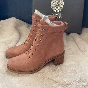 Vince Camuto Gaviana leather Lace-up ankle combat military bootie in rose NWT